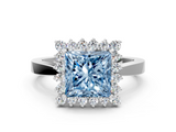 White gold Fancy Blue Princess  Cut Diamond Halo Ring with Round Brilliant Halo and Solitaire Band_87