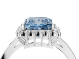White gold Fancy Blue Princess  Cut Diamond Halo Ring with Round Brilliant Halo and Solitaire Band_91