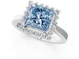 White gold Fancy Blue Princess  Cut Diamond Halo Ring with Round Brilliant Halo and Solitaire Band_95