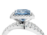 White gold Fancy Blue Princess Cut Diamond Halo Ring with Round Split Shank and Prong Setting_66
