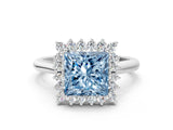 White gold Fancy Blue Princess  Cut Diamond Halo Ring with Solitaire Band and Prong Setting_52