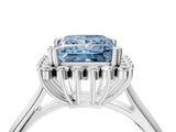 White gold Fancy Blue Princess  Cut Diamond Halo Ring with Solitaire Band and Prong Setting_56