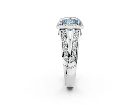 White gold Fancy Blue Princess Cut Diamond Halo Ring with Split Shank Pavé Band and Four-Prong Setting_22