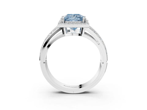 White gold Fancy Blue Princess Cut Diamond Halo Ring with Split Shank Pavé Band and Four-Prong Setting_23