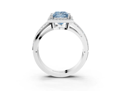 White gold Fancy Blue Princess Cut Diamond Halo Ring with Split Shank Pavé Band and Four-Prong Setting_3