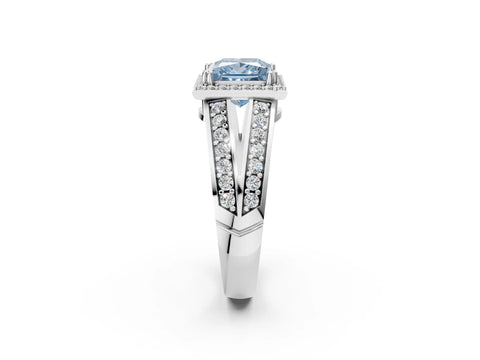 White gold Fancy Blue Princess Cut Diamond Halo Ring with Split Shank Pavé Band and Four-Prong Setting_40