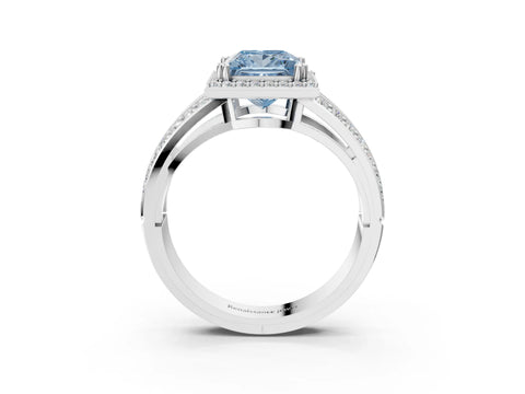 White gold Fancy Blue Princess Cut Diamond Halo Ring with Split Shank Pavé Band and Four-Prong Setting_41