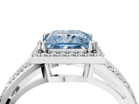 White gold Fancy Blue Princess Cut Diamond Halo Ring with Split Shank Pavé Band and Four-Prong Setting_42