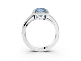White gold Fancy Blue Princess Cut Diamond Halo Ring with Split Shank Pavé Band and Four-Prong Setting_48