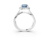 White gold Fancy Blue Princess Cut Diamond Halo Ring with Split Shank Pavé Band and Prong Setting_104