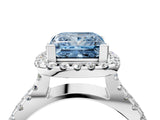 White gold Fancy Blue Princess Cut Diamond Halo Ring with Split Shank Pavé Band and Prong Setting_98