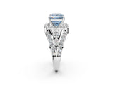 White gold Fancy Blue Princess Cut Diamond Halo Ring with Split Shank and Bezel Accents and Four-Prong Setting_2