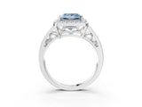 White gold Fancy Blue Princess Cut Diamond Halo Ring with Split Shank and Bezel Accents and Prong Setting_3