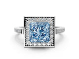 White gold Fancy Blue Princess Cut Diamond Halo Ring with Split Shank and Four-Prong Setting_77