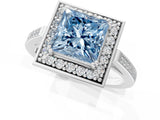 White gold Fancy Blue Princess Cut Diamond Halo Ring with Split Shank and Four-Prong Setting_80