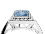 White gold Fancy Blue Princess Cut Diamond Halo Ring with Split Shank and Four-Prong Setting_83