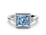White gold Fancy Blue Princess Cut Diamond Halo Ring with Tapered Band and Four-Prong Setting_19
