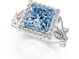 White gold Fancy Blue Princess Cut Diamond Halo Ring with Vintage Split Shank and Four-Prong Setting_86