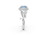White gold Fancy Blue Princess Cut Diamond Halo Ring with Vintage Split Shank and Four-Prong Setting_87