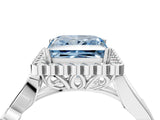 White gold Fancy Blue Princess Cut Diamond Halo Ring with Vintage Split Shank and Four-Prong Setting_89