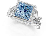 White gold Fancy Blue Princess Cut Diamond Halo Ring with Vintage Split Shank and Four-Prong Setting_93