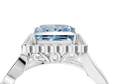 White gold Fancy Blue Princess Cut Diamond Halo Ring with Vintage Split Shank and Four-Prong Setting_96