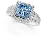 White gold Fancy Blue Princess Cut Diamond Halo Split Shank Engagement Ring_76