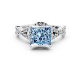 White gold Fancy Blue Princess Cut Diamond  Halo Twist Band Solitaire Prong Setting Ring_12
