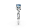White gold Fancy Blue Princess Cut Diamond  Halo Twist Band Solitaire Prong Setting Ring_14