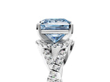 White gold Fancy Blue Princess Cut Diamond  Halo Twist Band Solitaire Prong Setting Ring_17