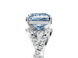 White gold Fancy Blue Princess Cut Diamond  Halo Twist Band Solitaire Prong Setting Ring_17