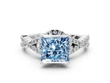 White gold Fancy Blue Princess Cut Diamond  Halo Twist Band Solitaire Prong Setting Ring_25