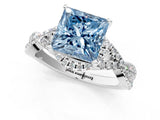 White gold Fancy Blue Princess Cut Diamond  Halo Twist Band Solitaire Prong Setting Ring_26