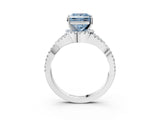 White gold Fancy Blue Princess Cut Diamond  Halo Twist Band Solitaire Prong Setting Ring_28
