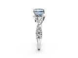 White gold Fancy Blue Princess Cut Diamond  Halo Twist Band Solitaire Prong Setting Ring_63