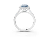 White gold Fancy Blue Princess  Cut Diamond Milgrain Floral Halo Engagement Ring with Pavé Band_37