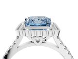 White gold Fancy Blue Princess  Cut Diamond Milgrain Floral Halo Engagement Ring with Pavé Band_39
