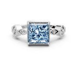 White gold Fancy Blue Princess  Cut Diamond Milgrain Marquise Band with Prong Setting_3