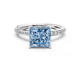 White gold Fancy Blue Princess  Cut Diamond Pavé Band Ring with Four-Prong Setting_25