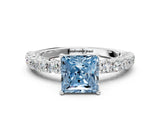 White gold Fancy Blue Princess Cut Diamond Pavé Band Solitaire Ring with Prong Setting_76