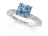 White gold Fancy Blue Princess Cut Diamond Pavé Band Solitaire Ring with Prong Setting_77
