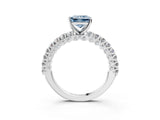 White gold Fancy Blue Princess Cut Diamond Pavé Band Solitaire Ring with Prong Setting_79