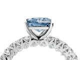 White gold Fancy Blue Princess Cut Diamond Pavé Band Solitaire Ring with Prong Setting_80