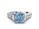White gold Fancy Blue Princess  Cut Diamond Pavé Band Solitaire with Four-Prong Setting_15