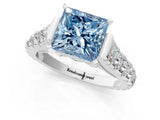 White gold Fancy Blue Princess  Cut Diamond Pavé Band Solitaire with Four-Prong Setting_16
