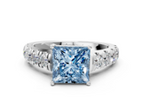 White gold Fancy Blue Princess  Cut Diamond Pavé Band Solitaire with Four-Prong Setting_3