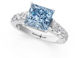 White gold Fancy Blue Princess  Cut Diamond Pavé Band Solitaire with Four-Prong Setting_4