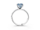 Platinum 3.02 Carat Blue VVS2 Princess Cut Diamond Solitaire Ring with Micro Pave Band and Four Prong Setting