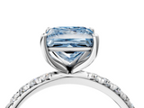Platinum 3.02 Carat Blue VVS2 Princess Cut Diamond Solitaire Ring with Micro Pave Band and Four Prong Setting