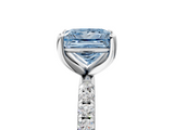 Platinum 3.02 Carat Blue VVS2 Princess Cut Diamond Solitaire Ring with Micro Pave Band and Four Prong Setting
